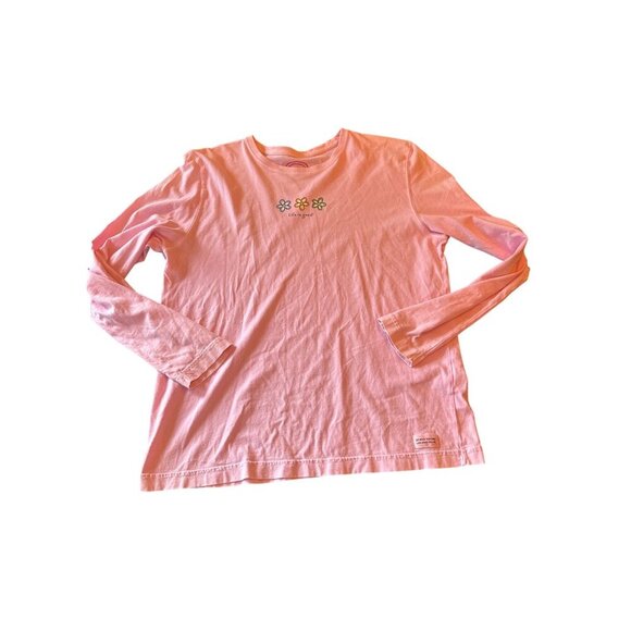 Life Is Good Womens Long Sleeve Pink Flower Graphic Shirt L Casual Cotton - Picture 1 of 5